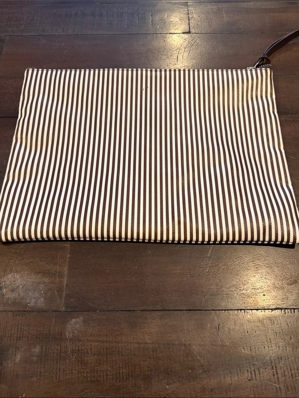 henri bendel Brown and White Striped "#bendelgirl" Cosmetic Pouch - Picture 3 of 8